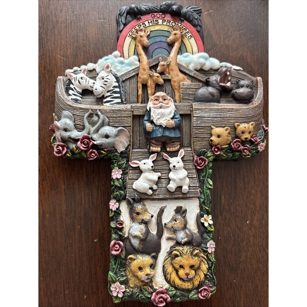 Noah’s Ark Hanging Cross God Keeps Promise Animals Nursery Decor Baby Gift